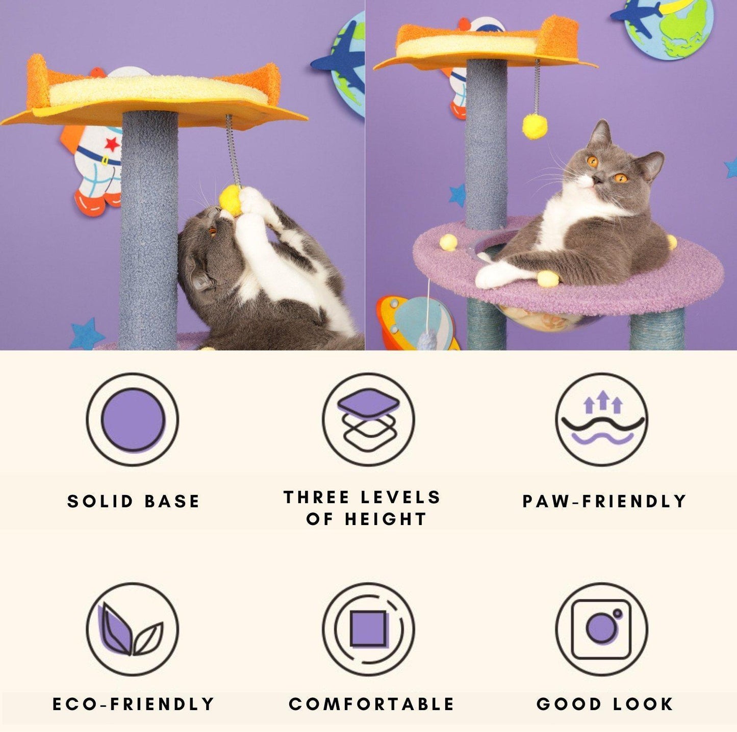 Tinypet Galaxy Meow Team Climbing Frame Cat Tree With Scratching Posts - {{product.type}} - PawPawUp