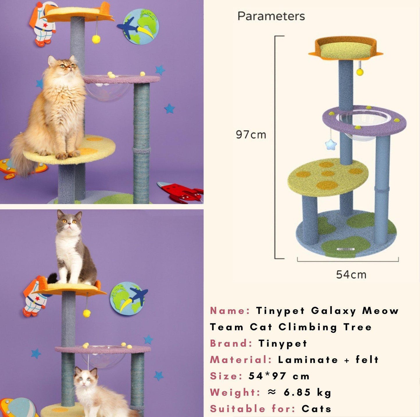 Tinypet Galaxy Meow Team Climbing Frame Cat Tree With Scratching Posts - {{product.type}} - PawPawUp