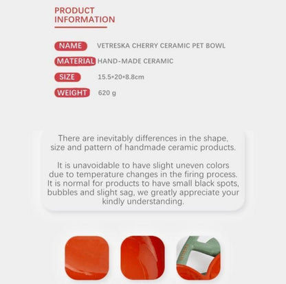 Vetreska Cherry Ceramic Cat Bowls Small Dog Bowls - {{product.type}} - PawPawUp