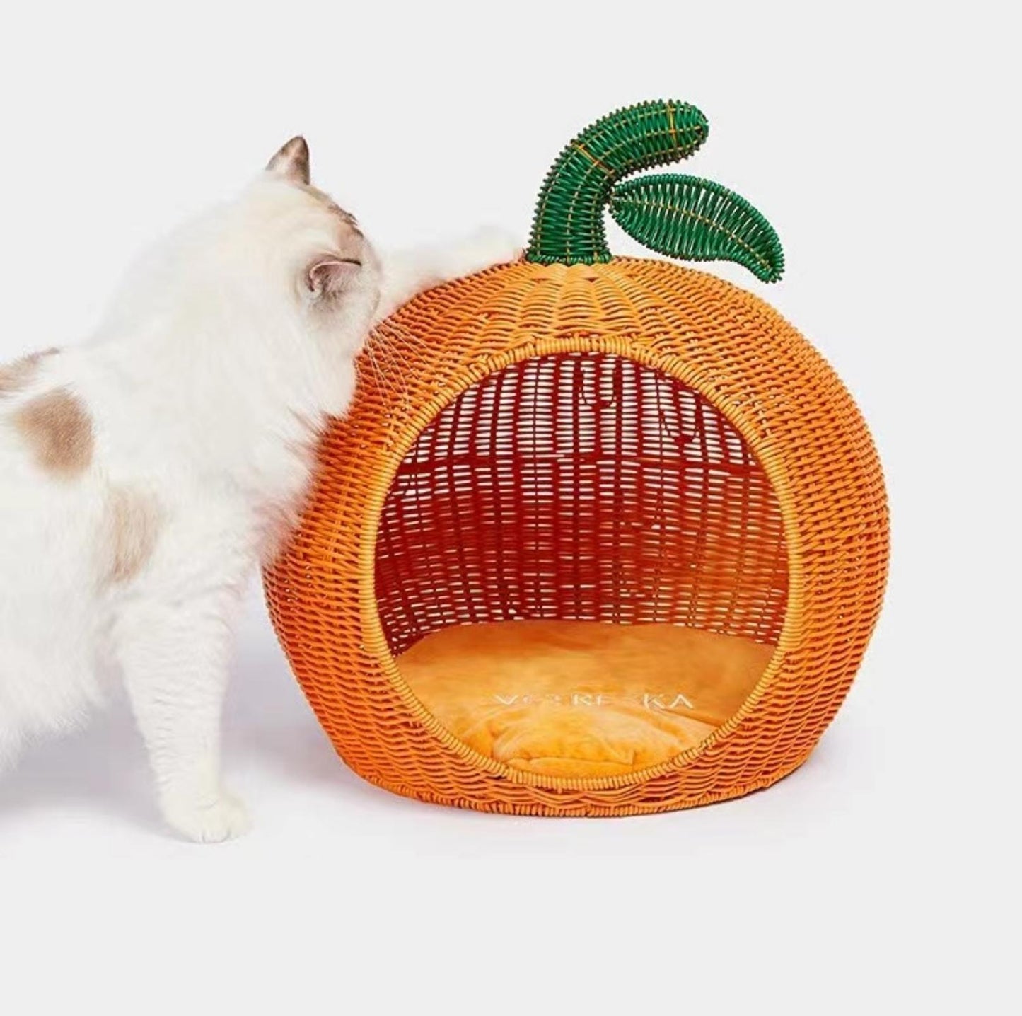 Vetreska "Fortune Orange" Rattan Cat Bed With Removable Thick Pad For All Seasons - {{product.type}} - PawPawUp