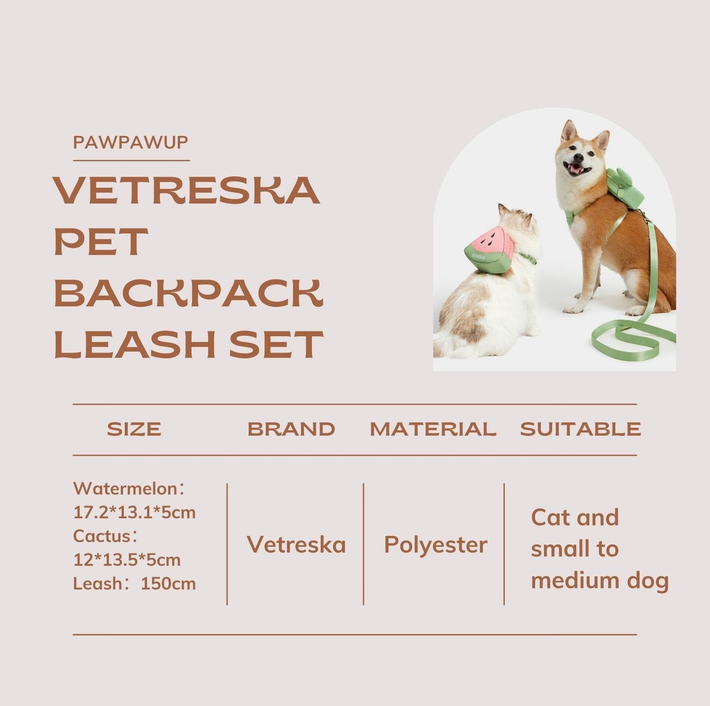 Vetreska Pet Backpack Leash Set Polyester - {{product.type}} - PawPawUp