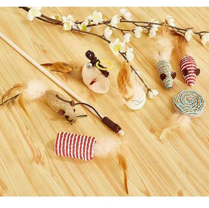 Wooden Cat Stick And Toys Kit With 7 Pieces - {{product.type}} - PawPawUp