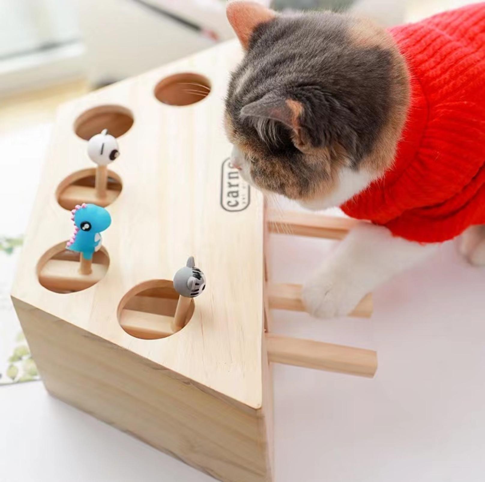 Wooden Whack-A-Mole Puzzle Cat Toys Box - {{product.type}} - PawPawUp