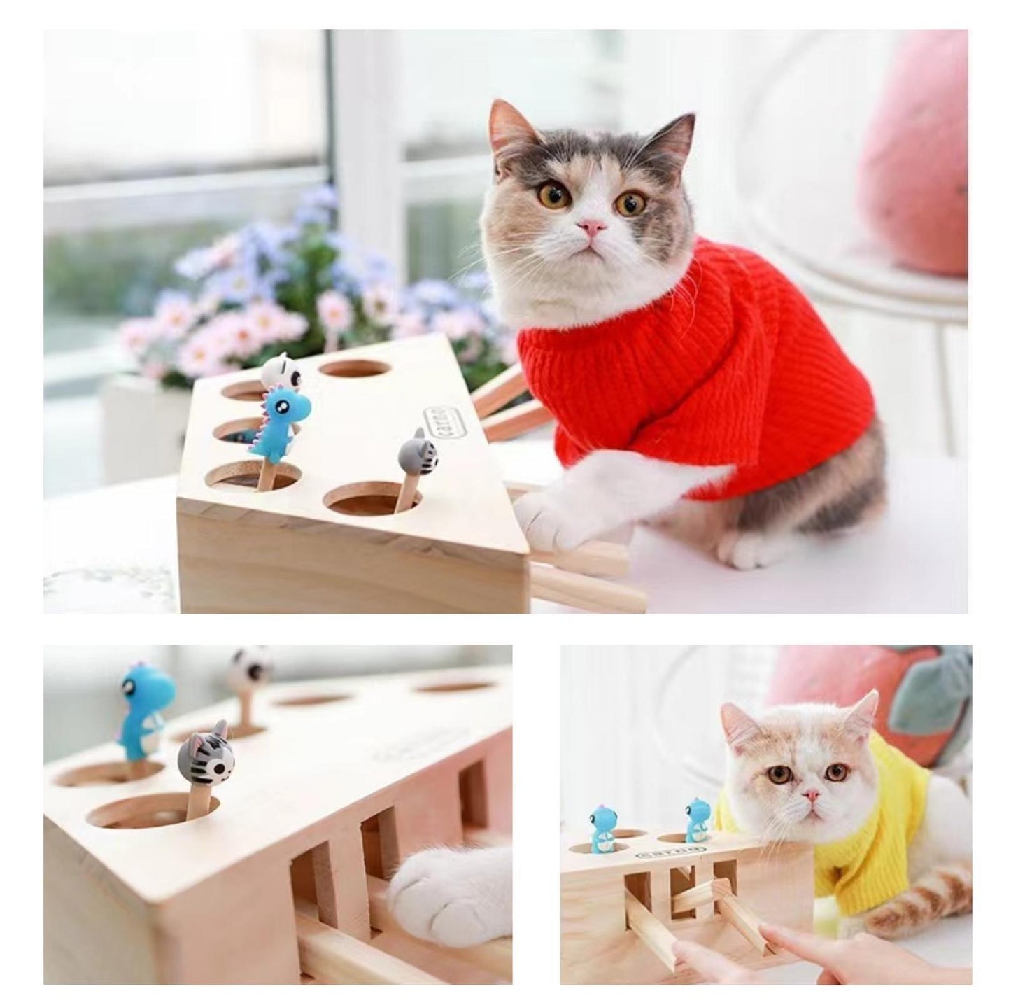 Wooden Whack-A-Mole Puzzle Cat Toys Box - {{product.type}} - PawPawUp