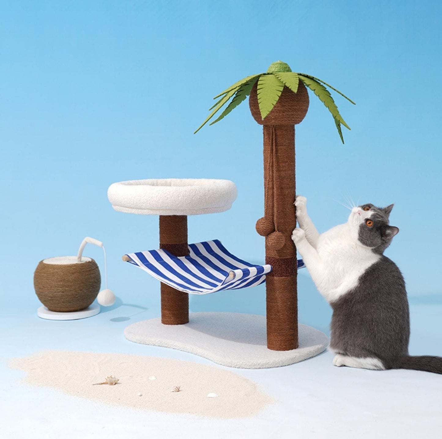 ZeZe Coconut Tree Style Cat Scratching Post With Nest - {{product.type}} - PawPawUp