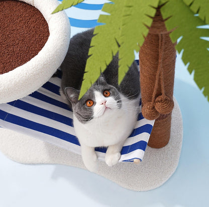 ZeZe Coconut Tree Style Cat Scratching Post With Nest - {{product.type}} - PawPawUp