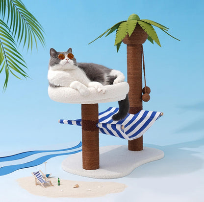 ZeZe Coconut Tree Style Cat Scratching Post With Nest - {{product.type}} - PawPawUp