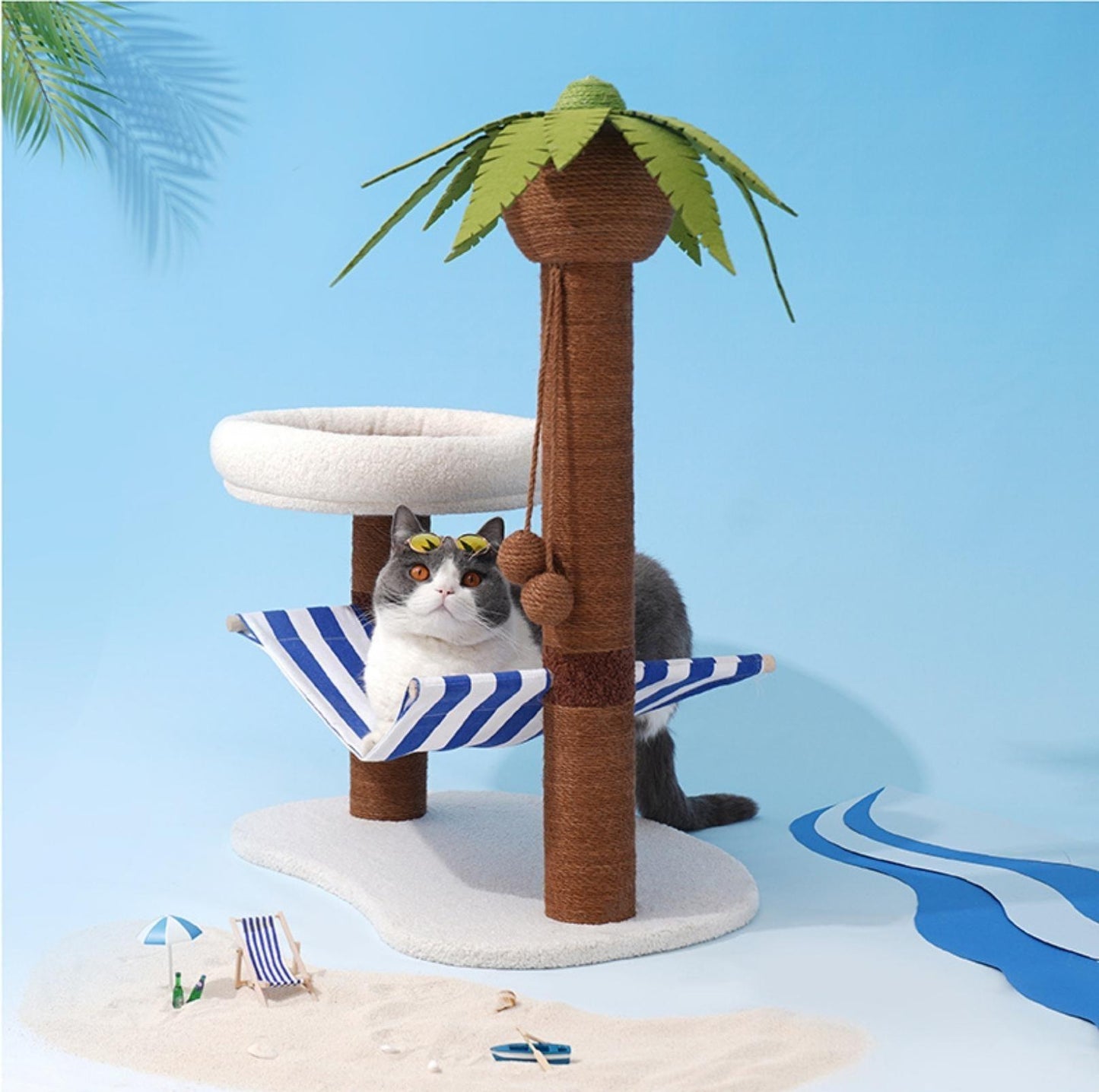 ZeZe Coconut Tree Style Cat Scratching Post With Nest - {{product.type}} - PawPawUp